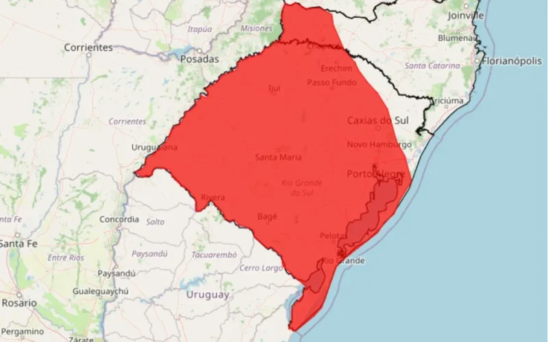 Quase todo o Rio Grande do Sul em estado de alerta para tempestades intensas, segundo o INMET